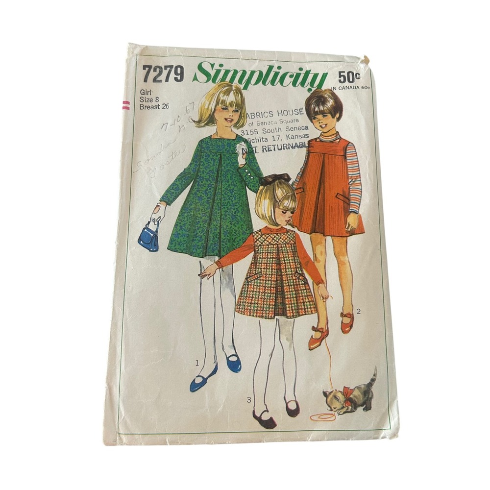 Vintage 1967 Simplicity 7279 Girls Dress Jumper Sewing Pattern Sz 8 Cut Complete